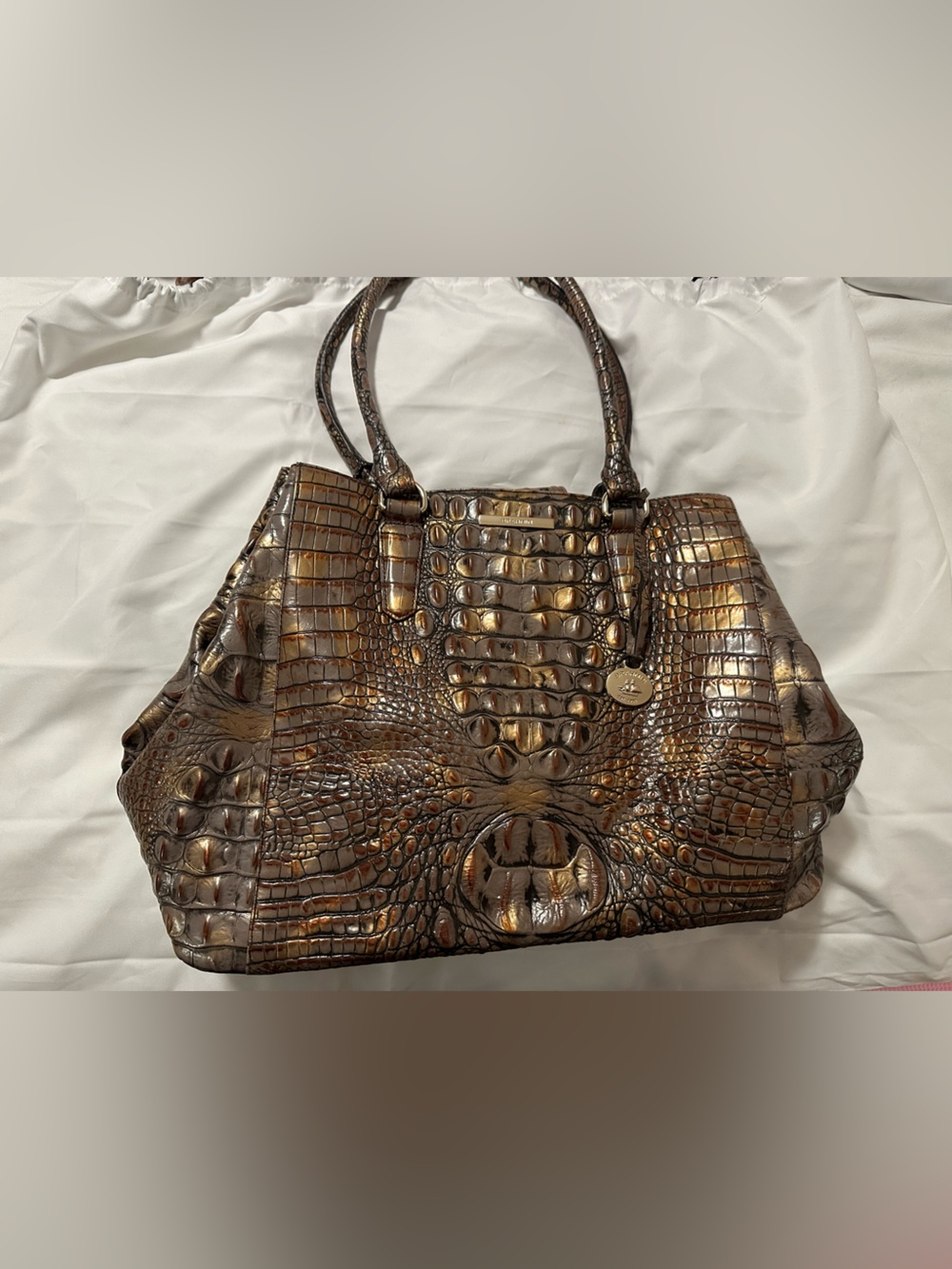 Metallic Brown Croc-Embossed Tote Bag - Brahmin